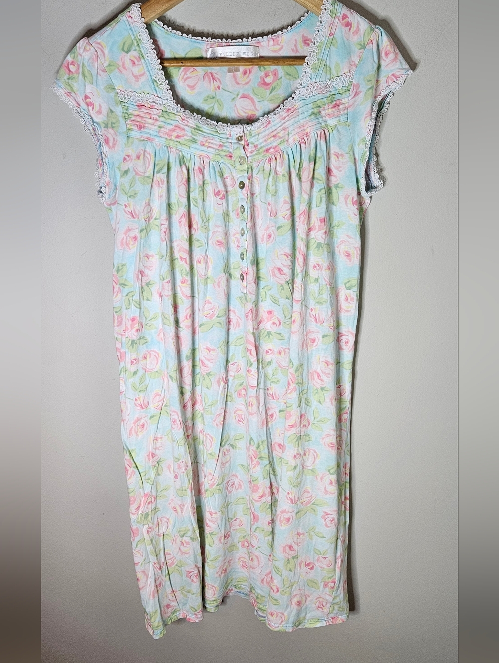 Eileen West Cotton Modal Knit Nightgown Floral Lace Women's S Small